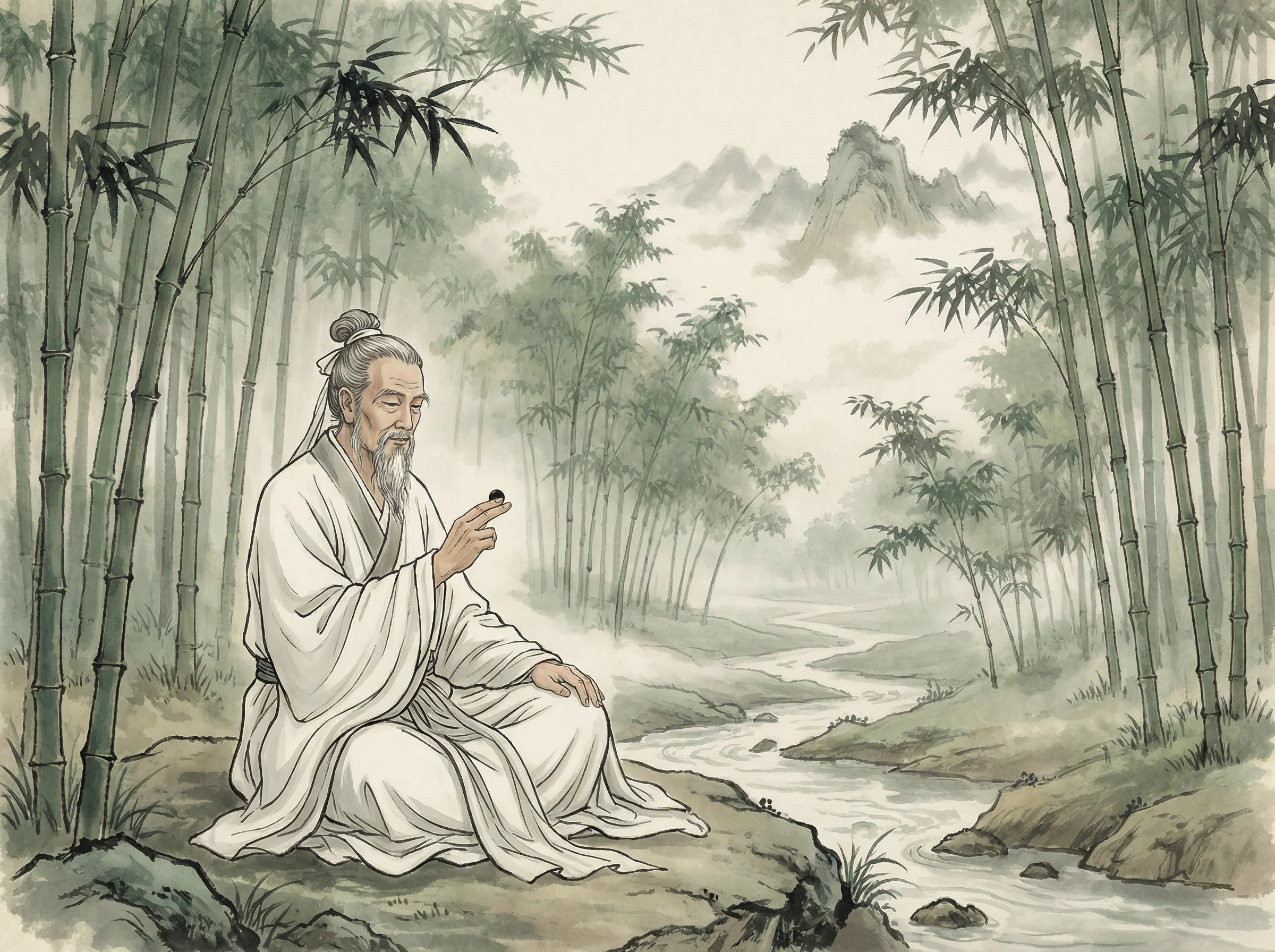 白衣隐士专注思考 鸿运棋牌 棋局