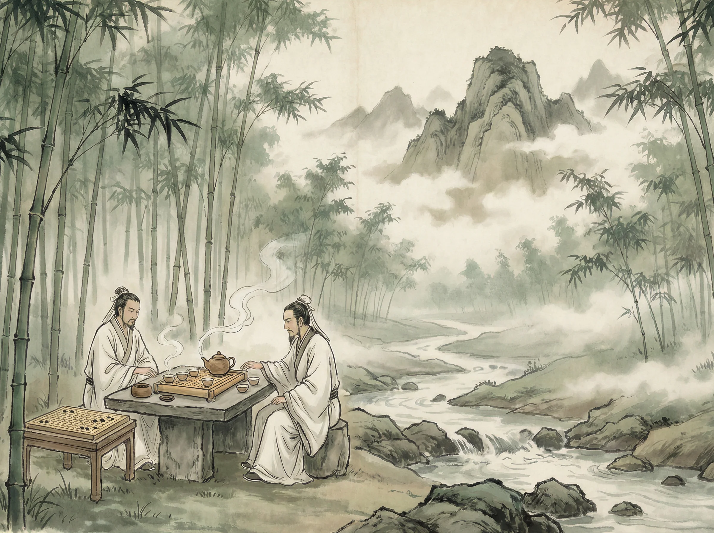 竹林中品茶对弈，体验 鸿运棋牌 禅意生活